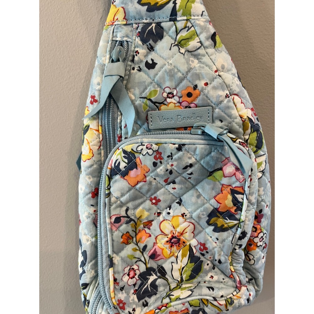 Vera Bradley Mini Sling Backpack Light Blue Floral Quilted Cotton Crossbody Bag - Picture 2 of 5